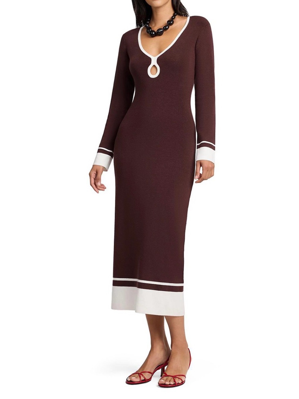 ONIA NWT Espresso Egret Long Sleeve Ribbed Maxi Dress size Medium